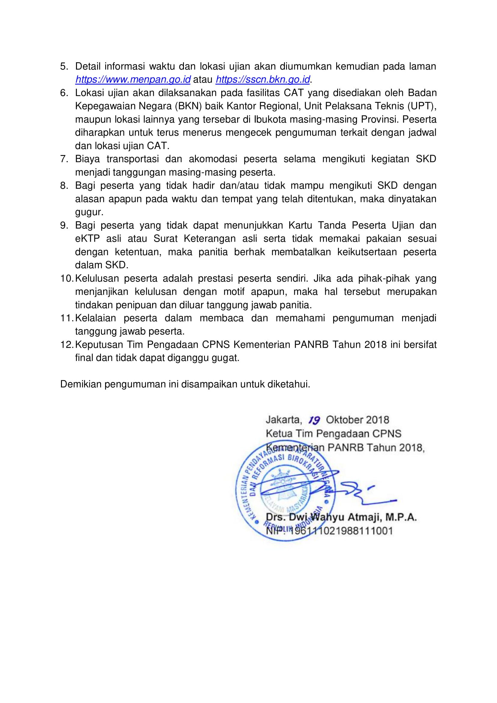 20181021 Pengumuman Hasil Seleksi Administrasi CPNS Kementerian PANRB 2018 Page 02