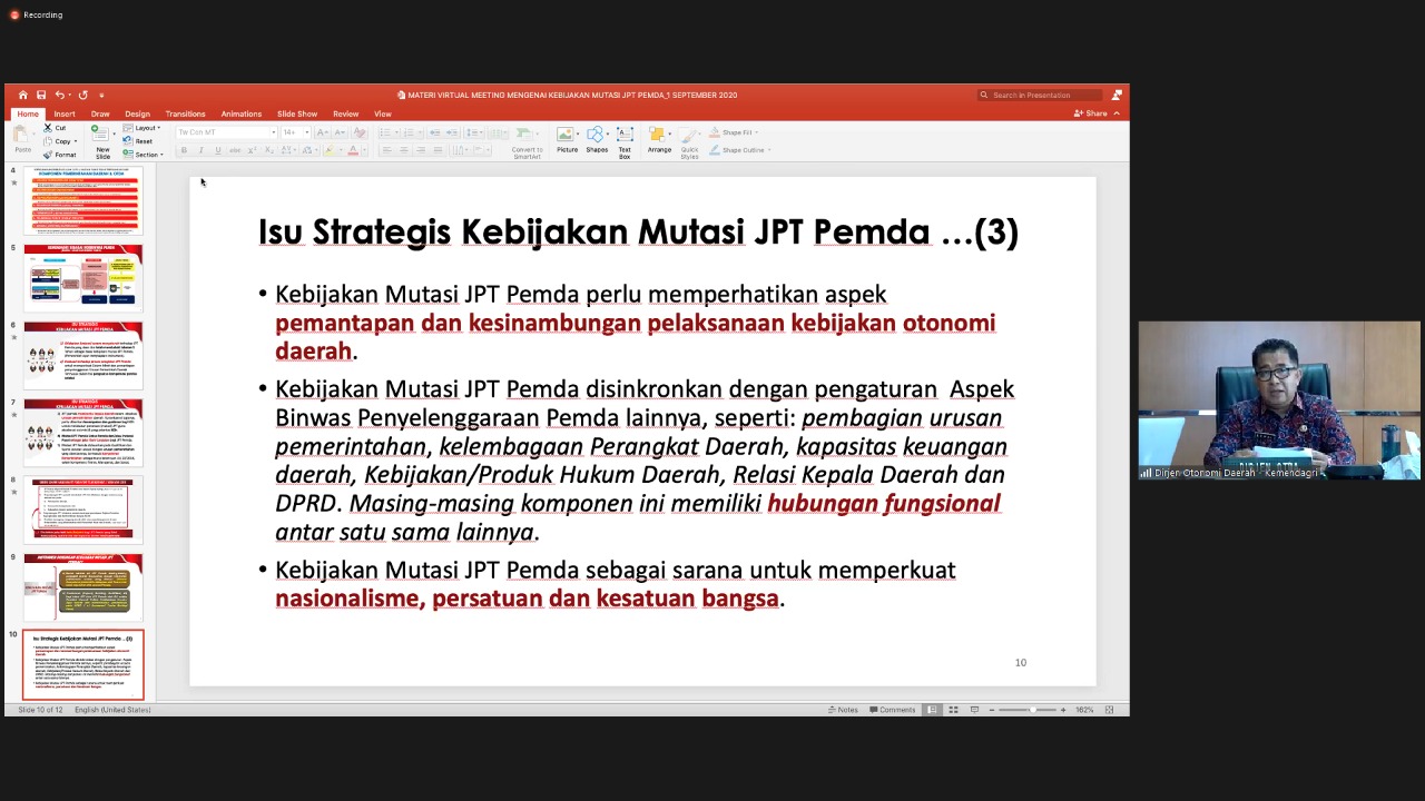 20200903 Pemerintah Pusat Daerah Perlu Samakan Persepsi Terkait Mutasi JPT Nasional 1