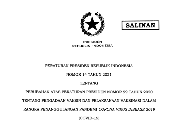 20210222 Inilah Perpres 14 2021 tentang Pengadaan Vaksin dan Pelaksanaan Vaksinasi COVID 19