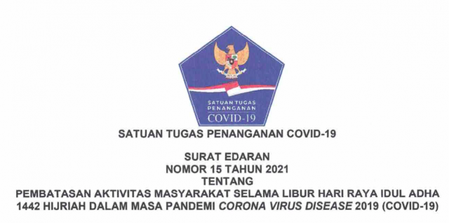 20210719 Satgas COVID 19 Terbitkan Edaran Pembatasan Kegiatan Masyarakat di Masa Libur Iduladha 2021