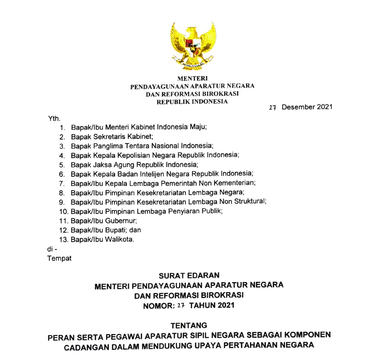 20211228 Perkuat Bela Negara ASN Masuk Komponen Cadangan