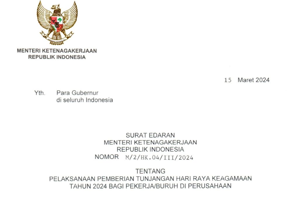 20240319 Terbitkan Edaran THR Keagamaan 2024 Menaker Harus Dibayar Penuh Tak Boleh Dicicil