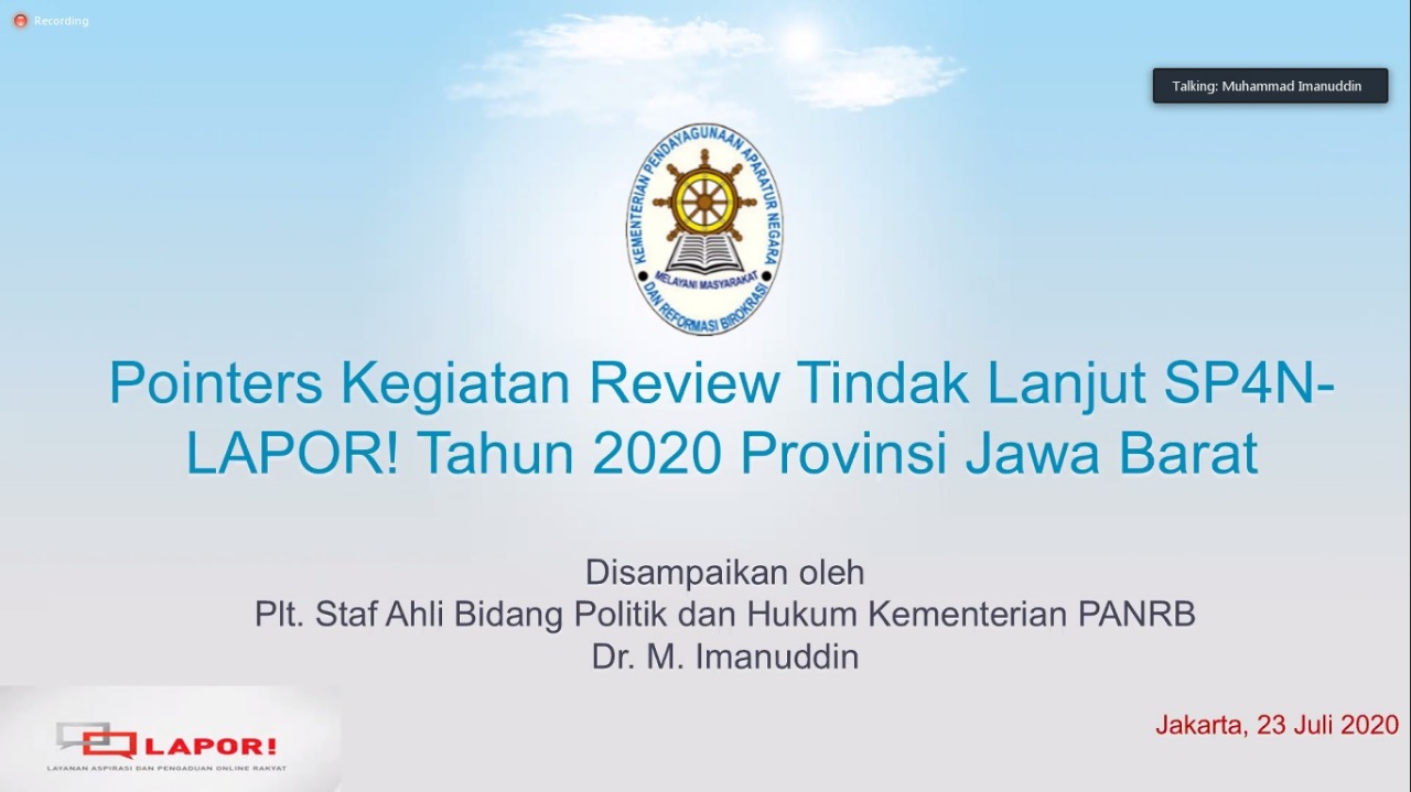 20200724 Review Tindak Lanjut SP4N LAPOR Tahun 2020 pada wilayah Provinsi Jawa Barat 3